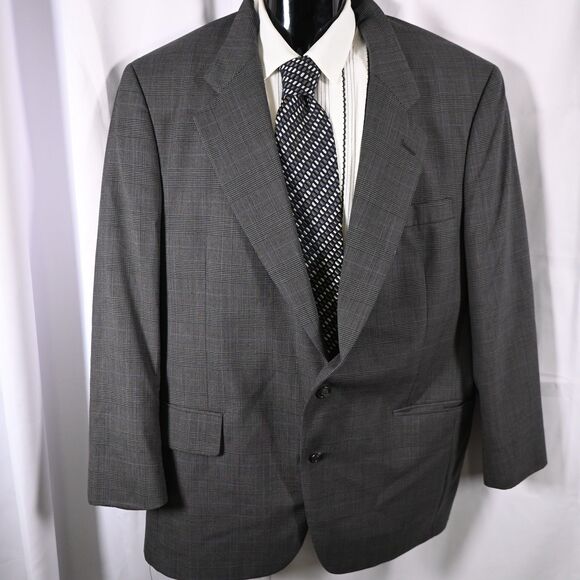 Jos A Bank Mens 44R Gray Glen Check 2-Button Single Vent Wool Sports Coat Blazer - Picture 1 of 10